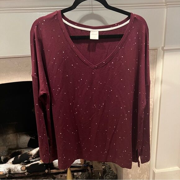 Women's Burgundy SOMA PJ Top with White Stars - Picture 1 of 4